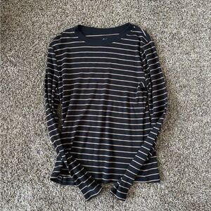 dip Black Long-Sleeve Crewneck with Tan Stripes